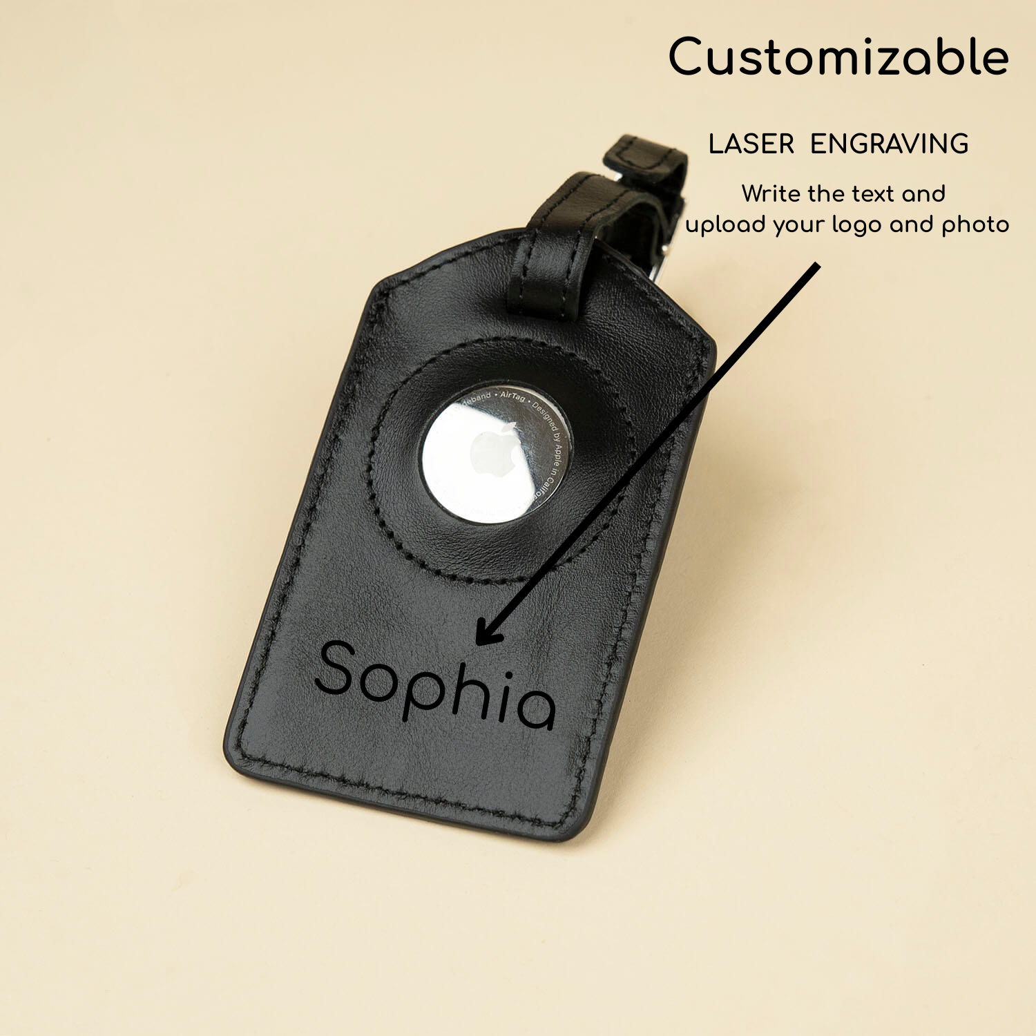Premium Leather AirTag Luggage Tag - Black - Clovis