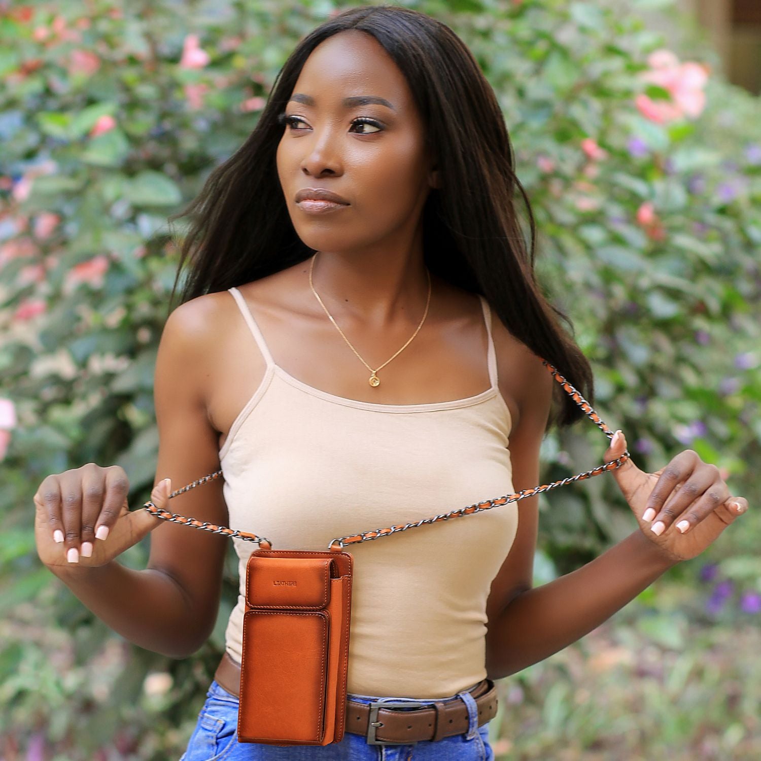 Leather Blue Crossbody Bag Phone Wallet - Columbus