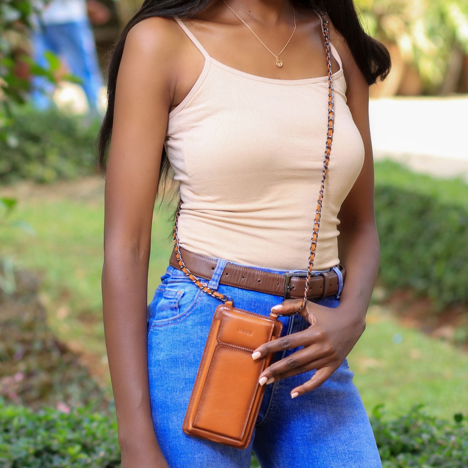 Leather Blue Crossbody Bag Phone Wallet - Columbus
