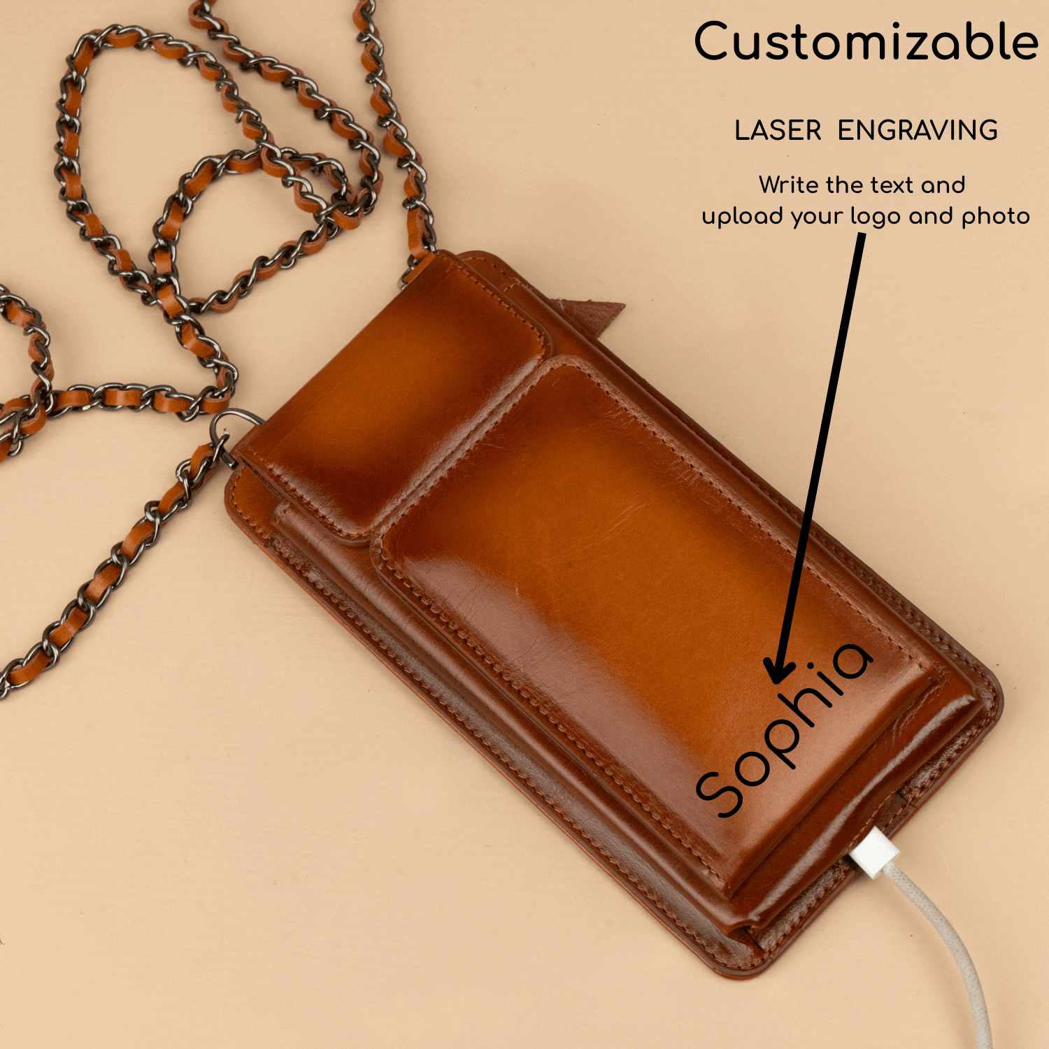 Leather Brown Crossbody Bag Phone Wallet - Columbus