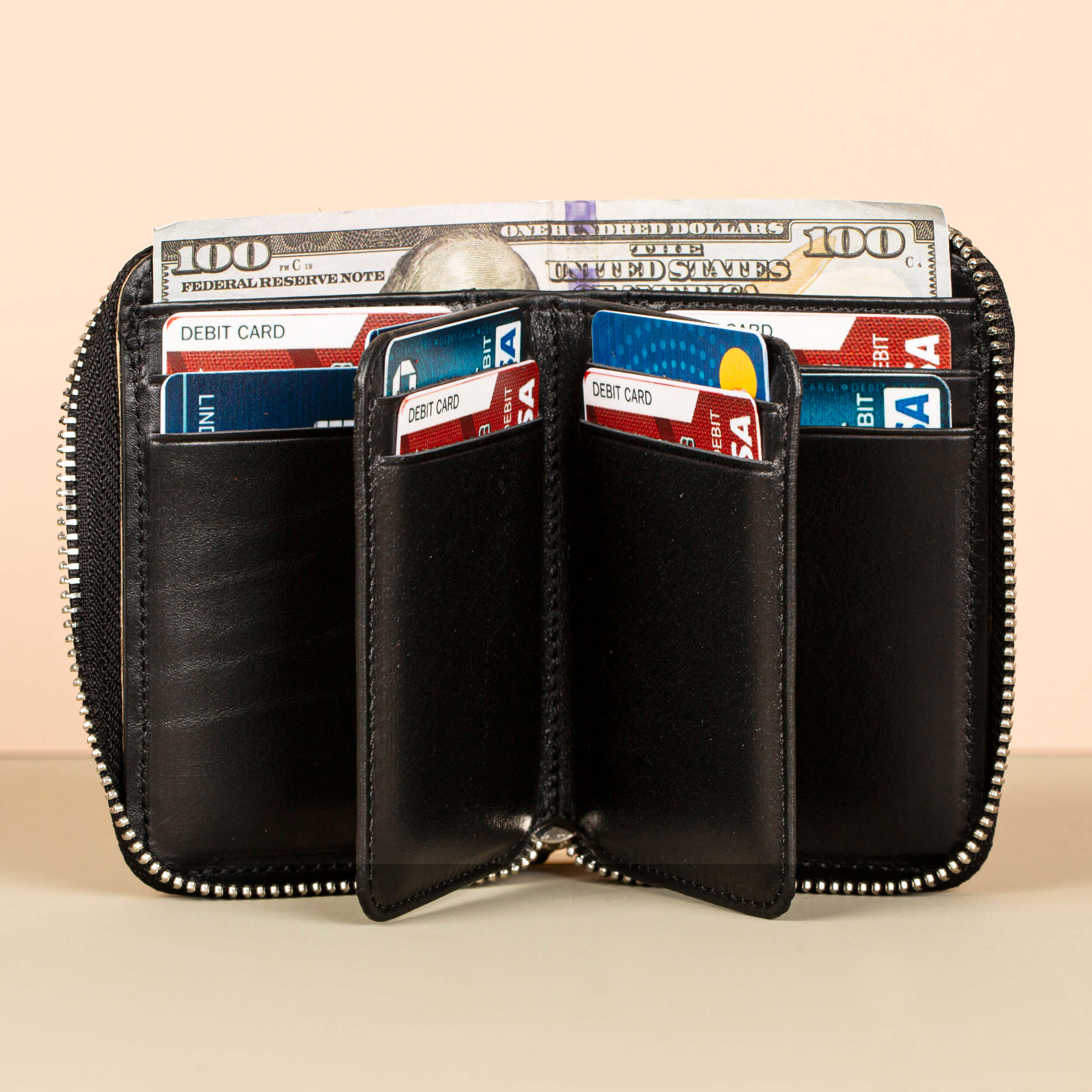 Premium Leather Zipper Wallet - Black - Anniston