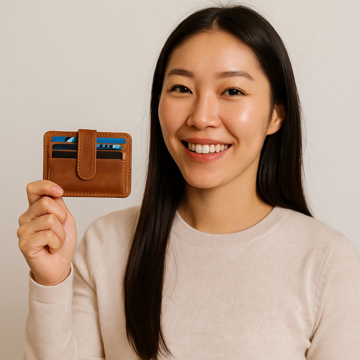 Leather Card Holder Wallet with ID Window - Brown - Miami