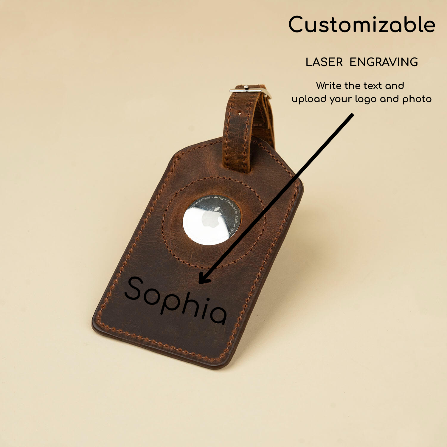 Premium Leather AirTag Luggage Tag - Dark Brown - Clovis