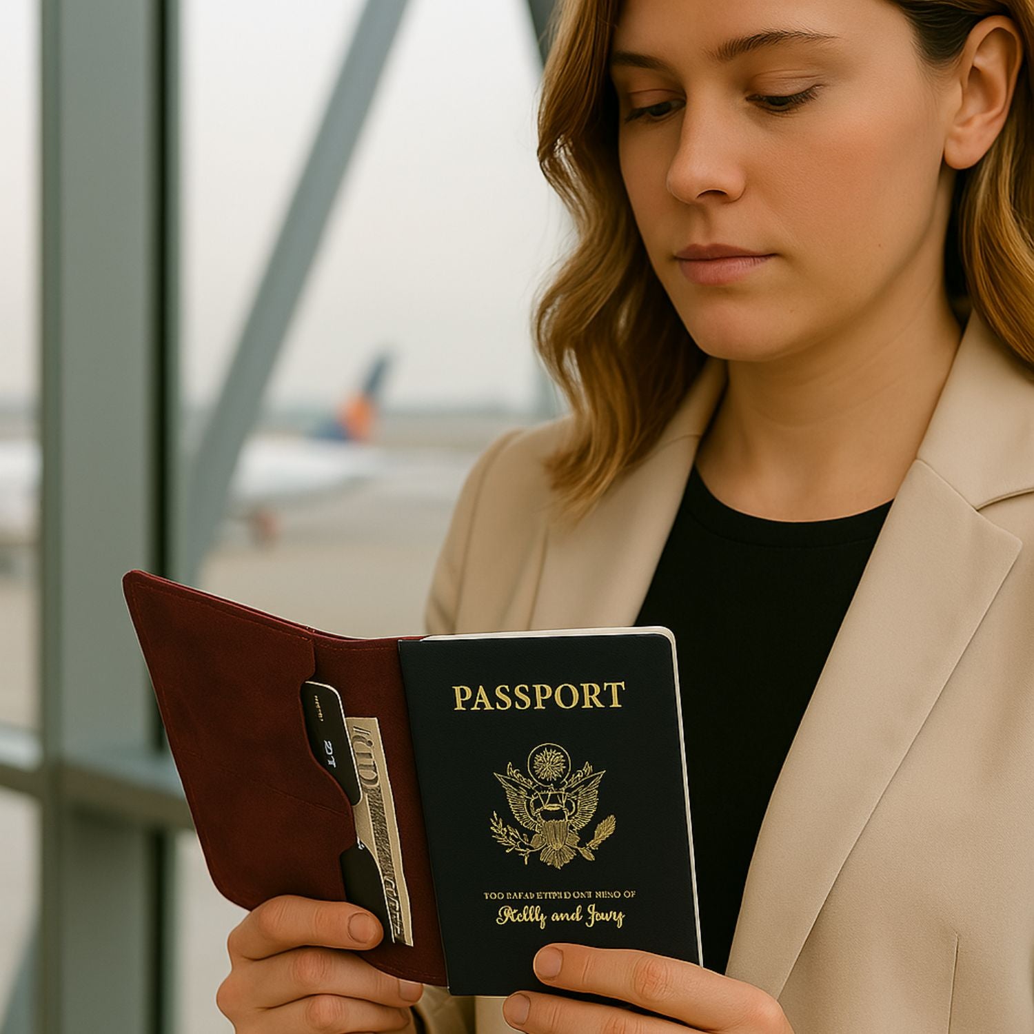 Leather Passport Holder - Burgundy - Milan