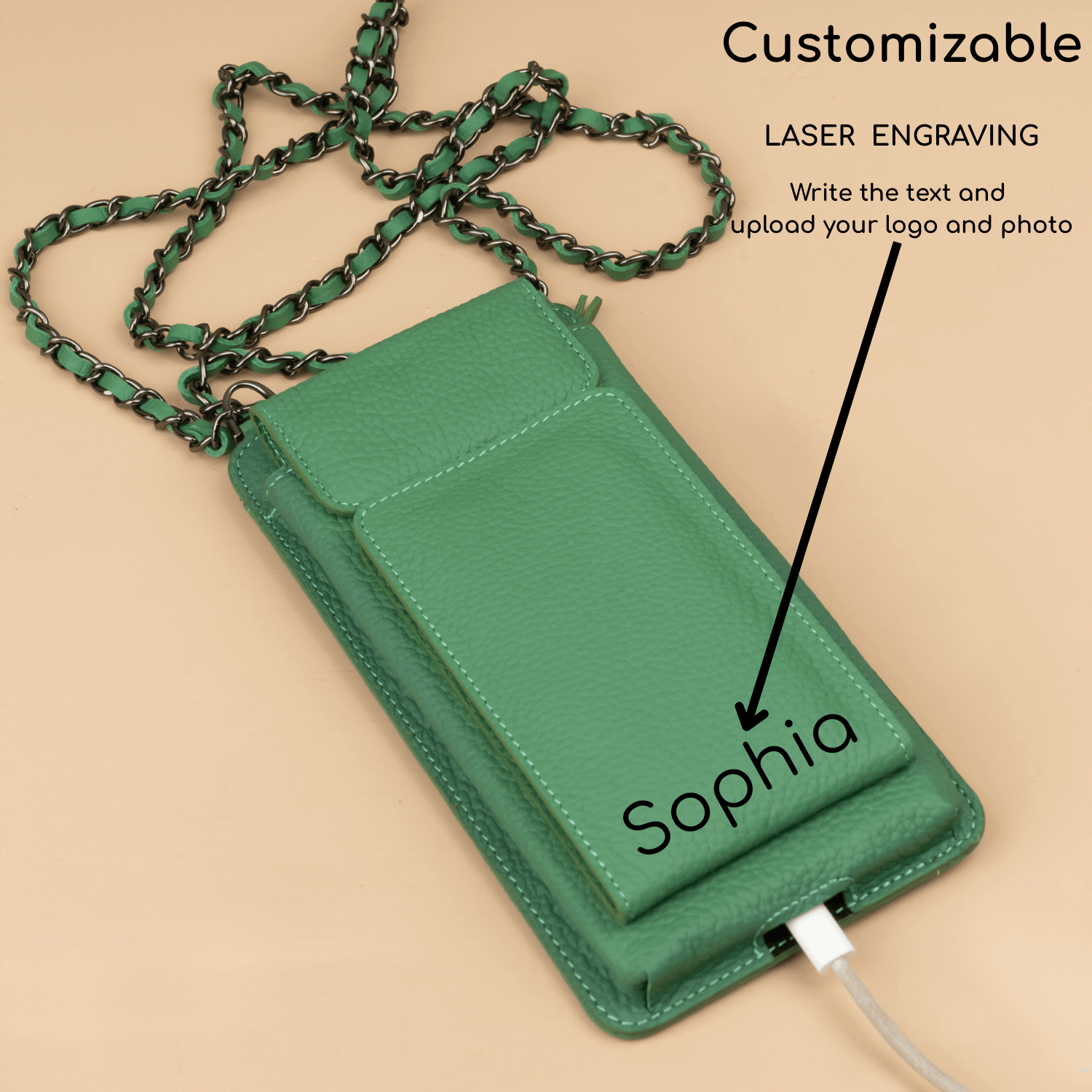 Leather Green Crossbody Bag Phone Wallet - Columbus