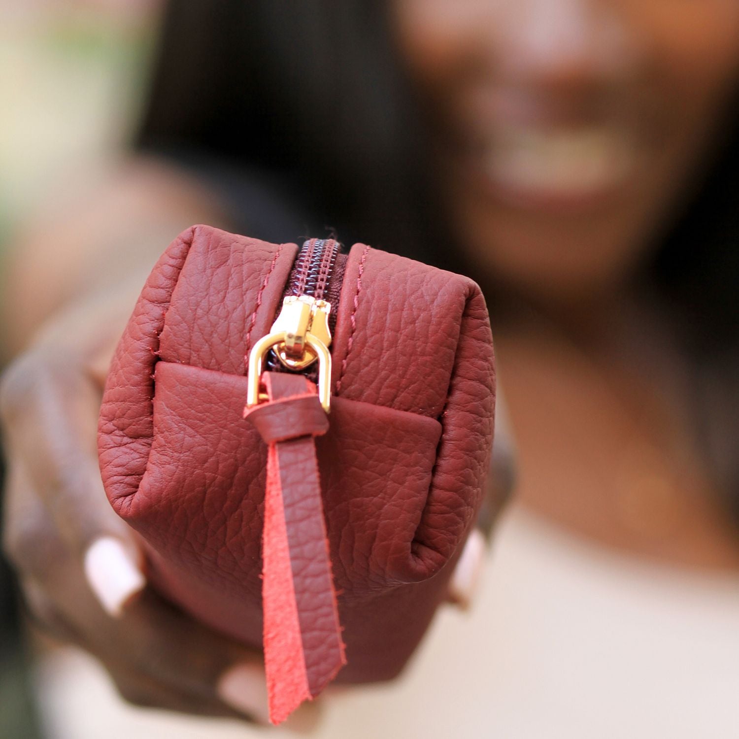 Elegant Leather Makeup Bag - Dusty Rose - Aurora