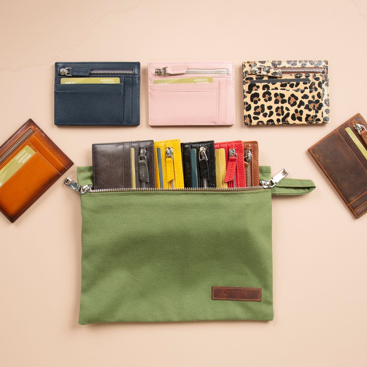 Zippered Genuine Leather Card Holder – Gift Box Edition (10 Colors) - Concord