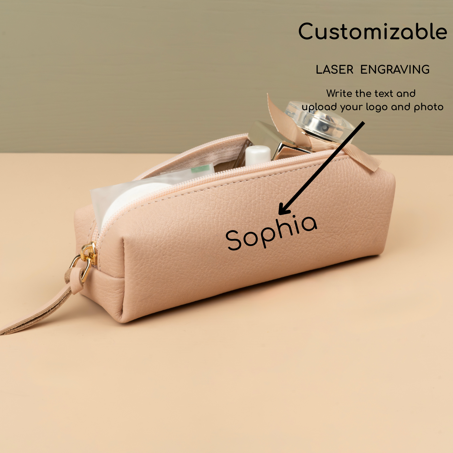 Elegant Leather Makeup Bag - Dusty Rose - Aurora