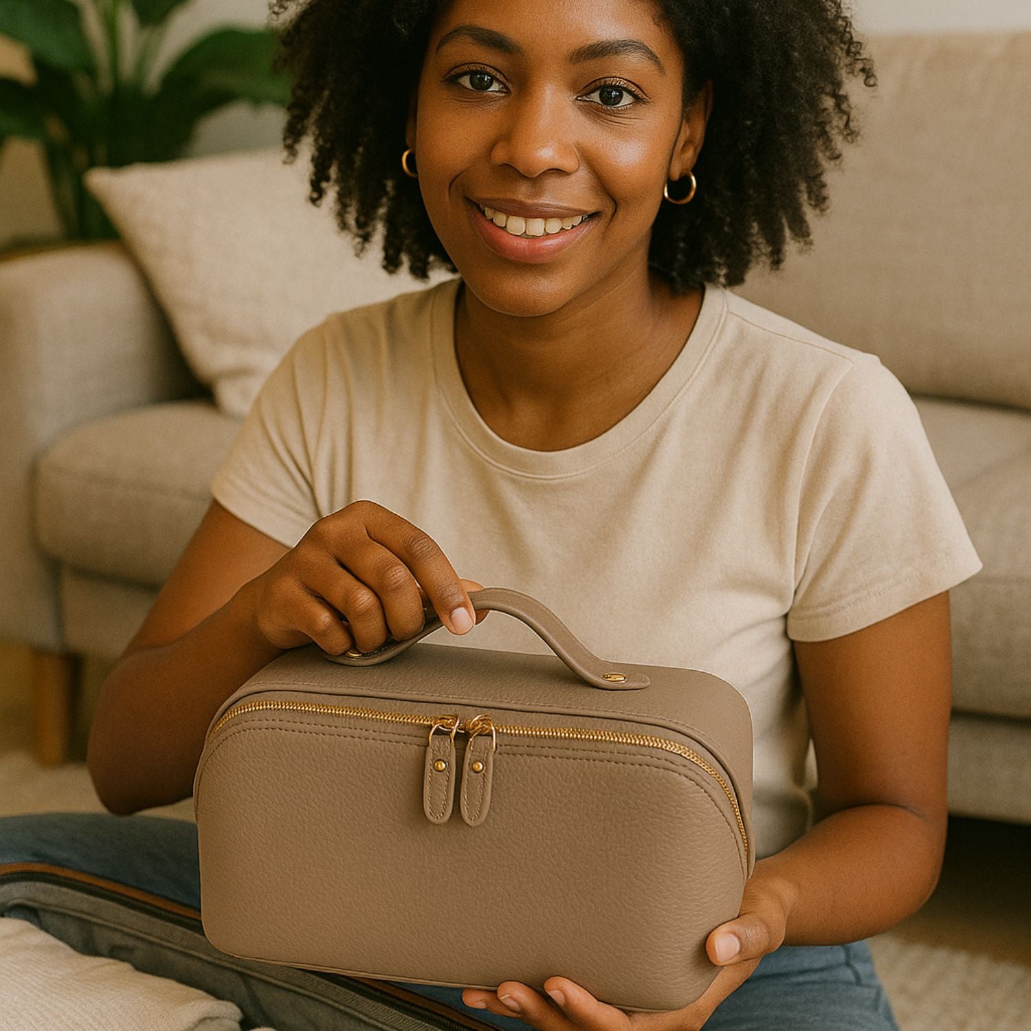 Luxury Leather Travel Vanity Case – Elegant & Spacious- Warm taupe - San Jose