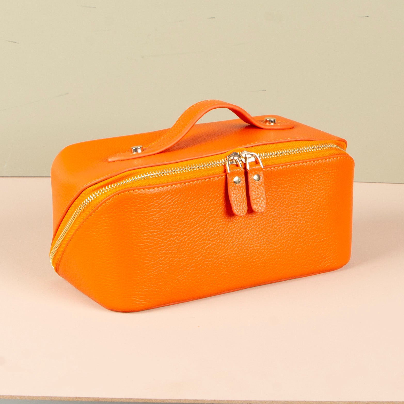 Luxury Leather Travel Vanity Case – Elegant & Spacious- mandarin - San Jose