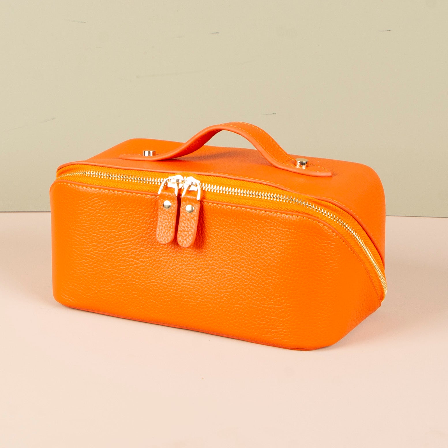 Luxury Leather Travel Vanity Case – Elegant & Spacious- mandarin - San Jose