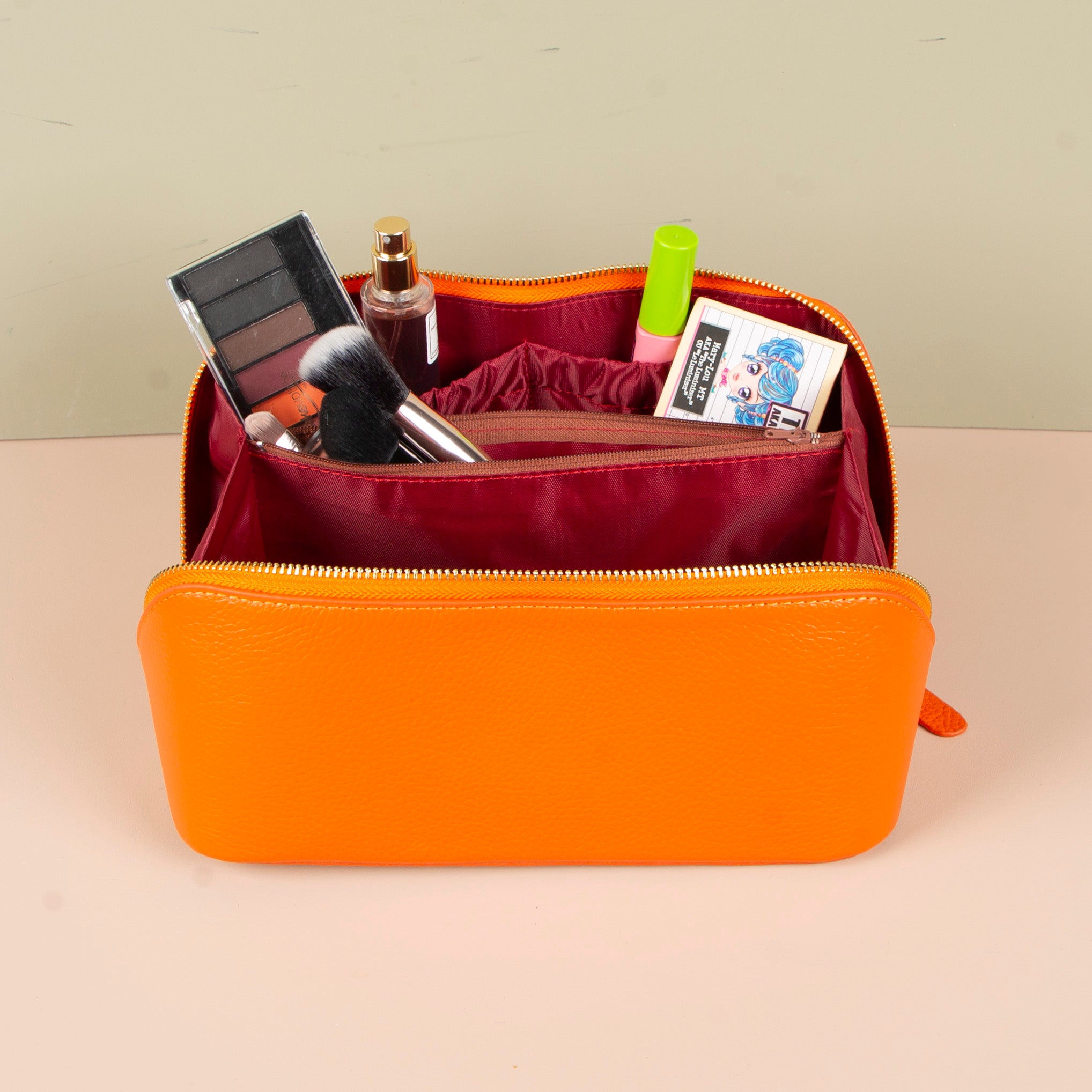 Luxury Leather Travel Vanity Case – Elegant & Spacious- mandarin - San Jose