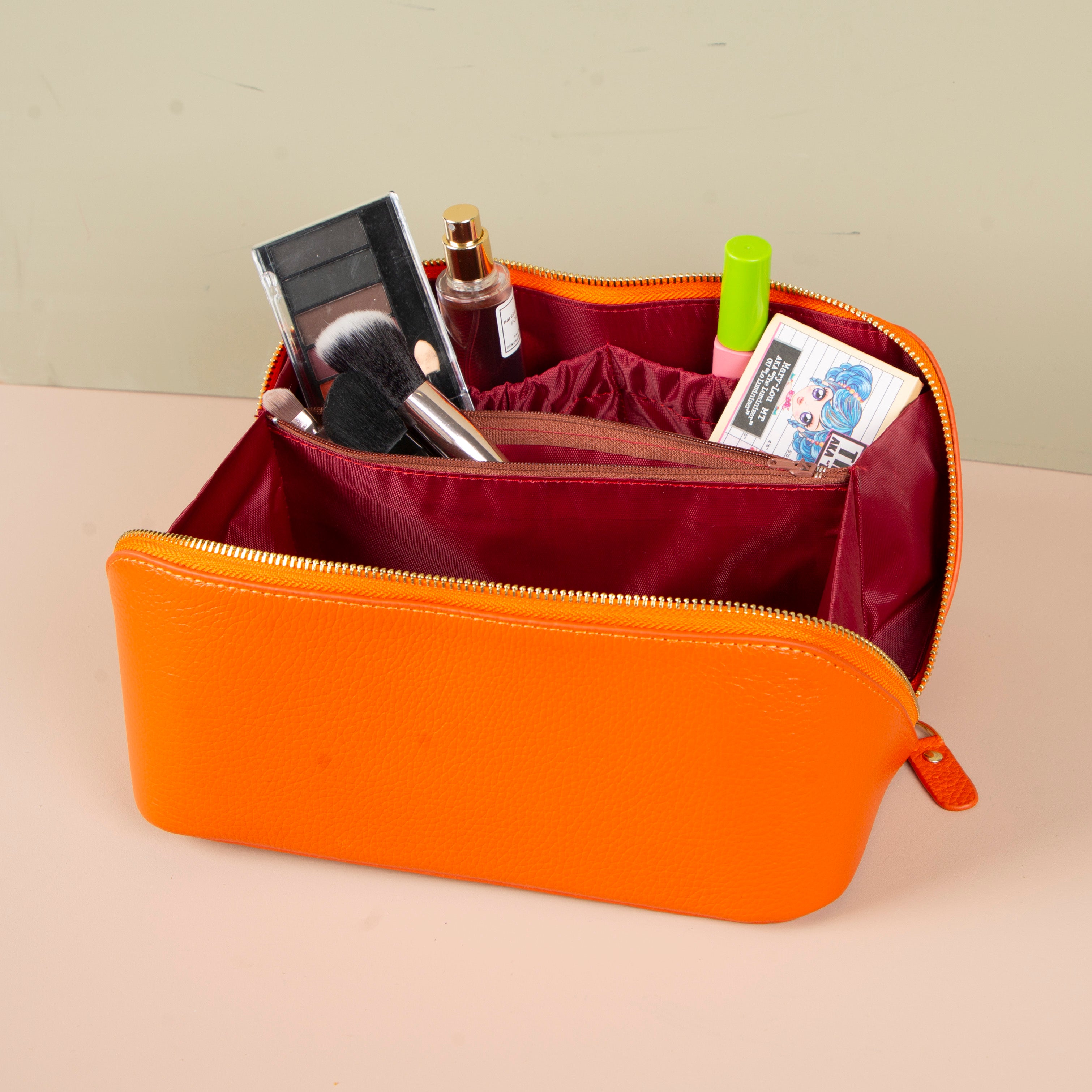 Luxury Leather Travel Vanity Case – Elegant & Spacious- mandarin - San Jose