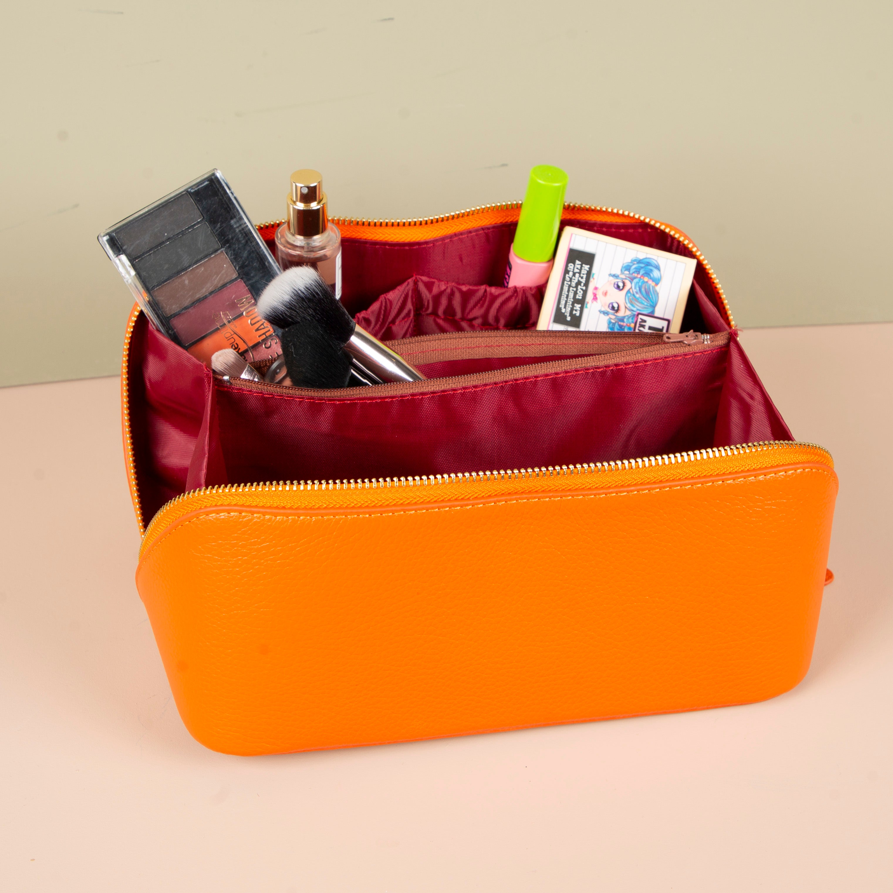 Luxury Leather Travel Vanity Case – Elegant & Spacious- mandarin - San Jose