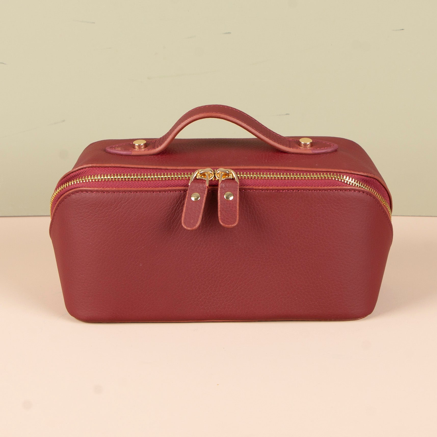 Luxury Leather Travel Vanity Case – Elegant & Spacious- Dark Claret Red - San Jose