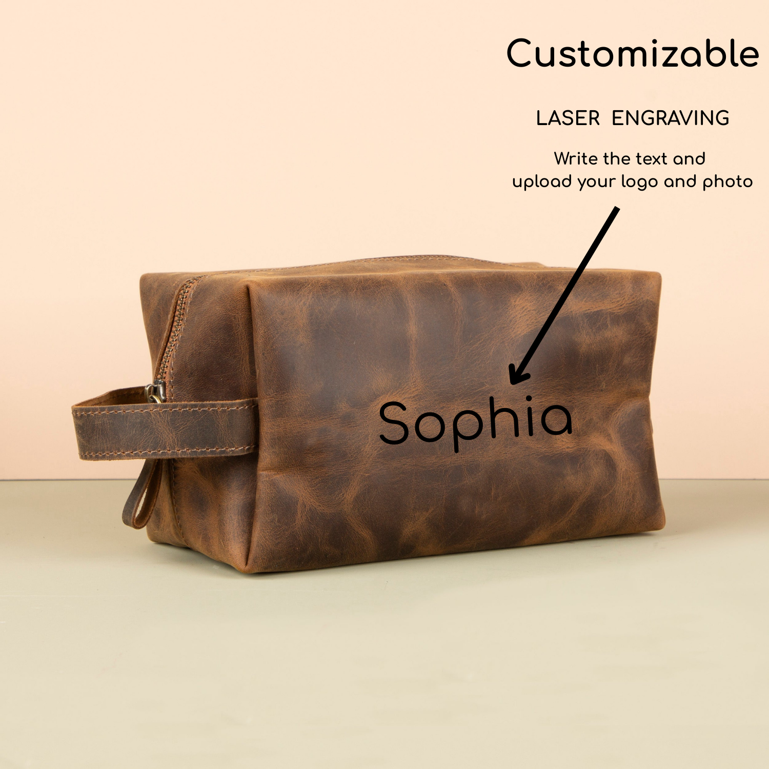 Handmade Leather Makeup Bag - Medium Brown- Minneapolis
