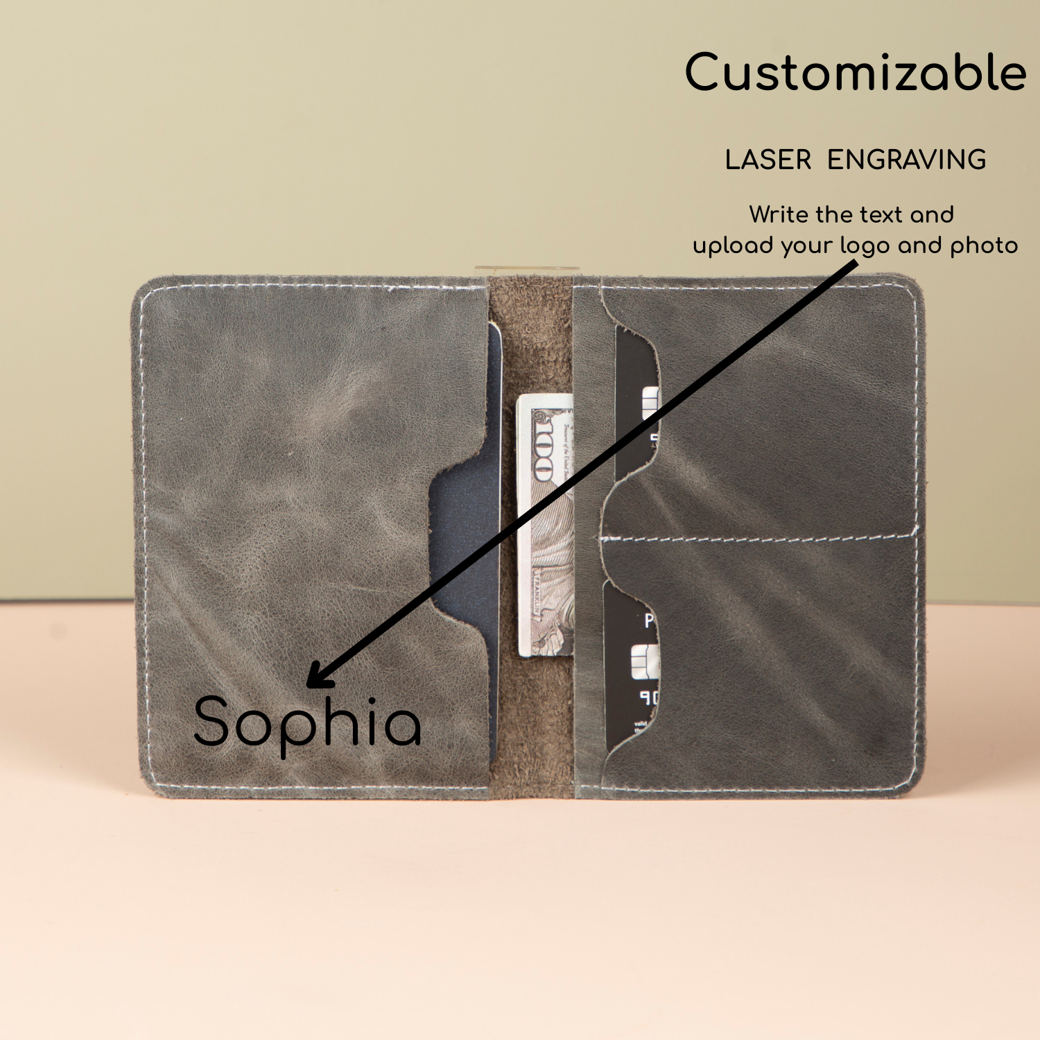 Leather Passport Holder - Light Gray - Milan