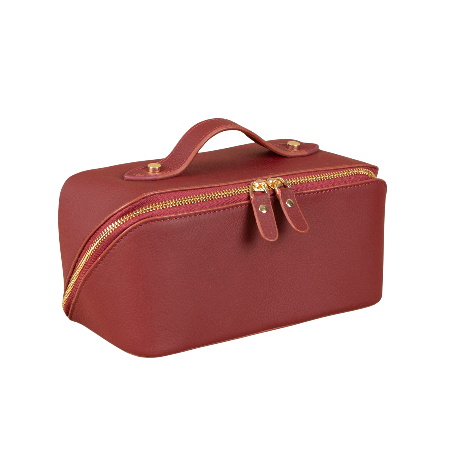 Luxury Leather Travel Vanity Case – Elegant & Spacious- Dark Claret Red - San Jose