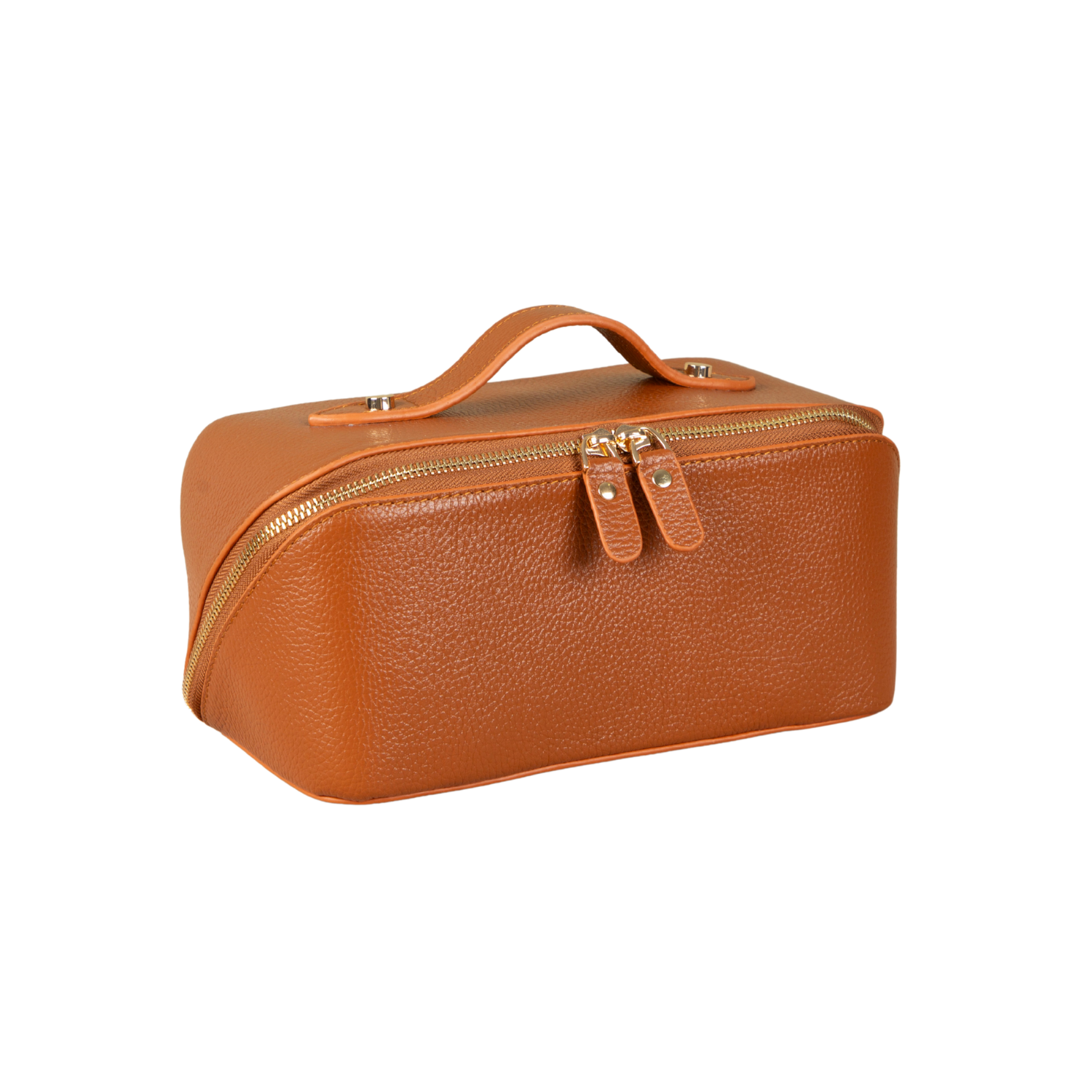 Luxury Leather Travel Vanity Case – Elegant & Spacious- Cognac coffee - San Jose