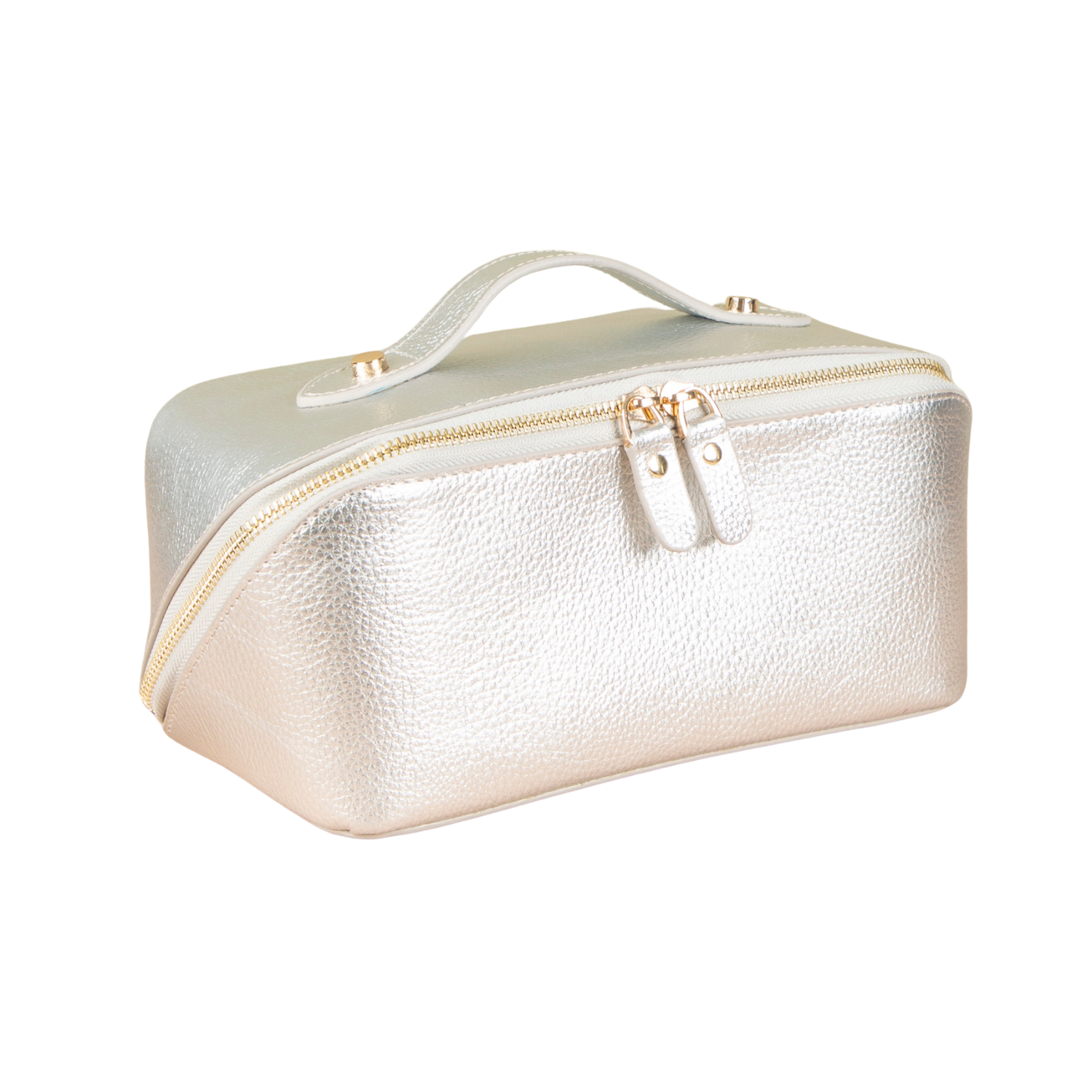 Luxury Leather Travel Vanity Case – Elegant & Spacious-Champagne silver - San Jose