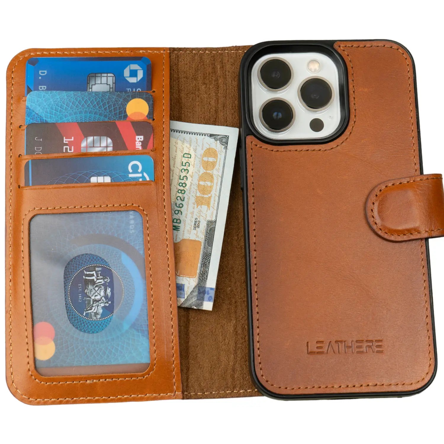 iPhone 15 Series Rustic Brown Leather Wallet Case - New York