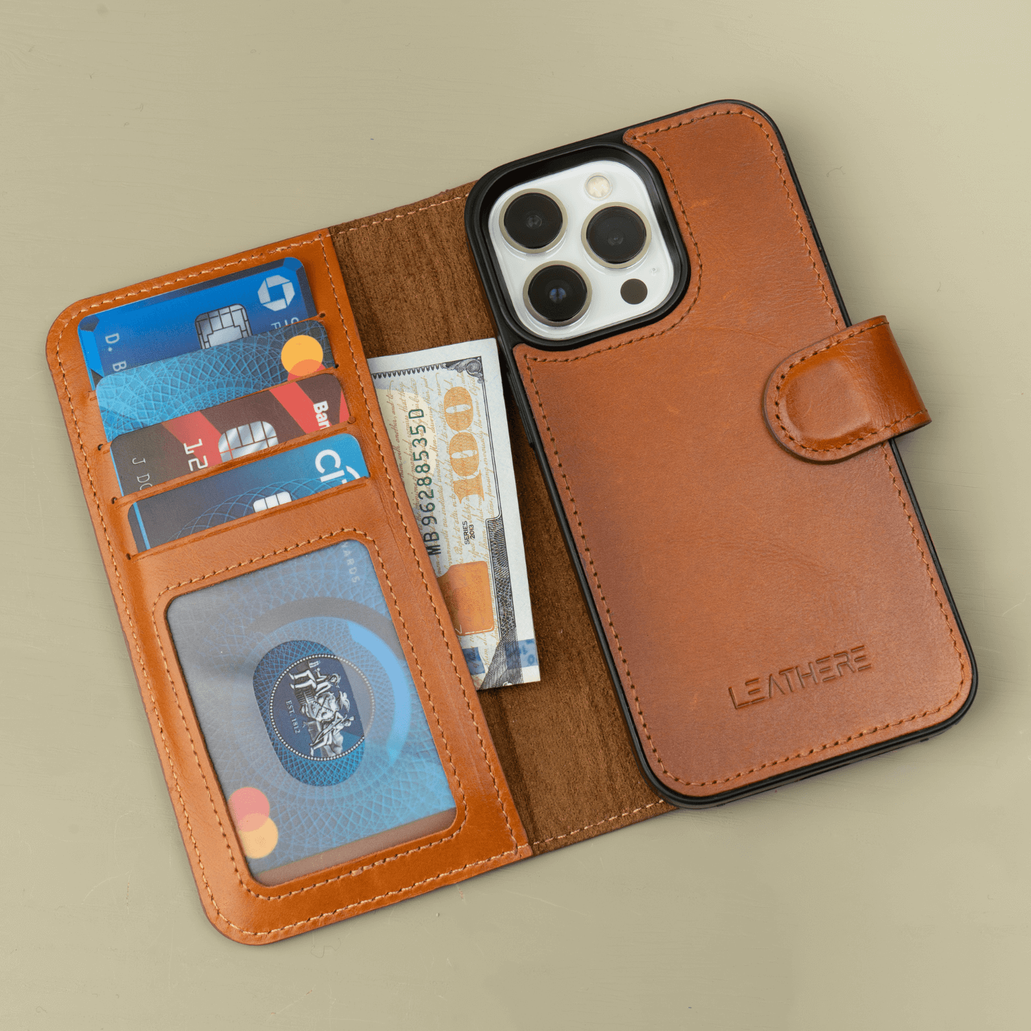 iPhone 15 Series Rustic Brown Leather Wallet Case - New York